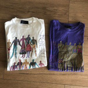 TWO Vintage Laurel Burch Womens T Shirts OSFA One Size 90s Art of Human Made USA